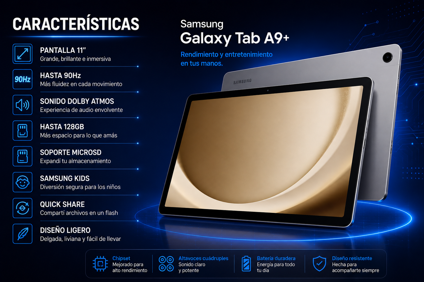 Samsung Galaxy Tab A9+ 11” 64GB - Tableta Android con Pantalla 90Hz y Sonido Dolby Atmos