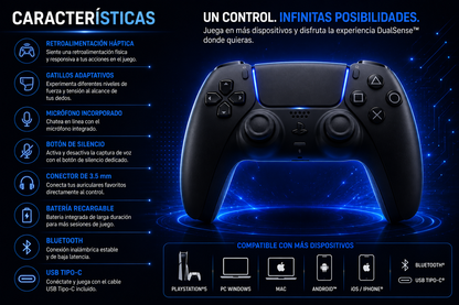 Controlador Inalámbrico PlayStation DualSense™ – Negro Medianoche - Para PS5, PC, MAC y Móvil