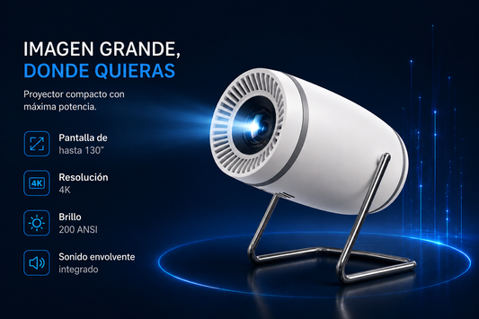 Mini Proyector Portátil Smart WiFi & Bluetooth 4K 130'', HDMI/USB/smartphone/PC