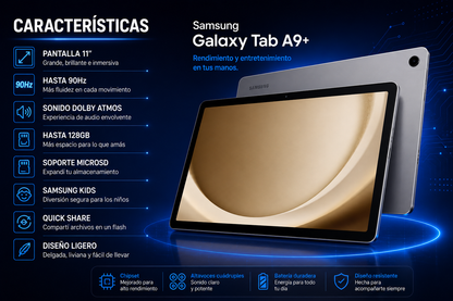 Samsung Galaxy Tab A9+ 11” 64GB - Tableta Android con Pantalla 90Hz y Sonido Dolby Atmos